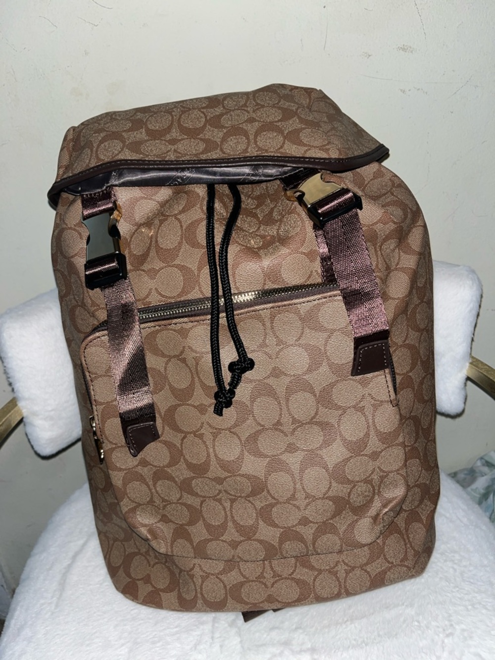 Source Unknown Brown Signature Canvas Drawstring Backpack